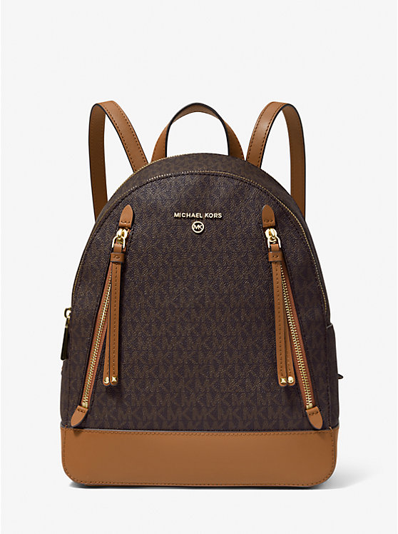 Women Michael Kors Brooklyn Medium Logo Backpack Chocolate | CLUIXN-043