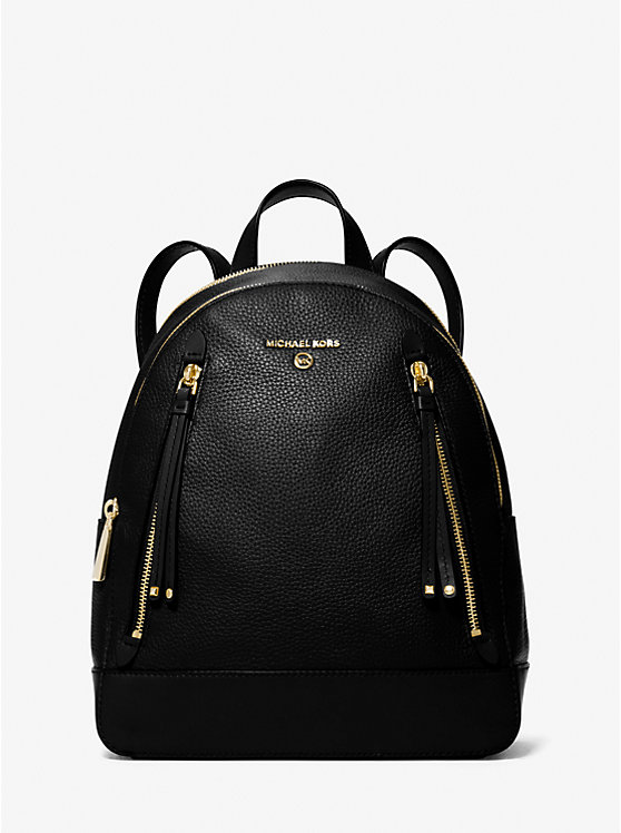 Women Michael Kors Brooklyn Medium Pebbled Leather Backpack Black | EBSOKD-034