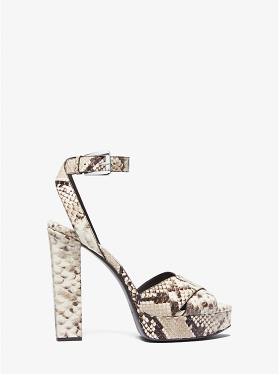 Women Michael Kors Cannon Python Embossed Leather Platform Sandals Beige | EDIMCH-938