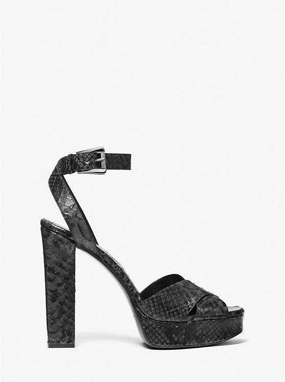 Women Michael Kors Cannon Python Embossed Leather Platform Sandals Deep Grey | GSIKLN-532