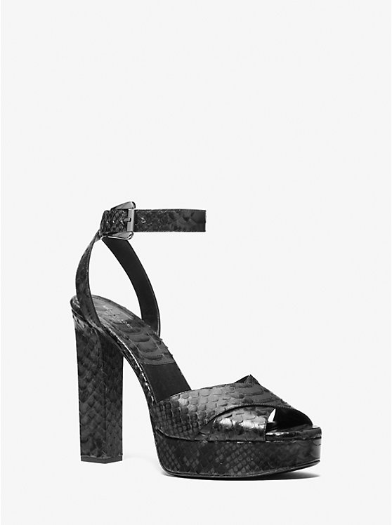 Women Michael Kors Cannon Python Embossed Leather Platform Sandals Deep Grey | GSIKLN-532