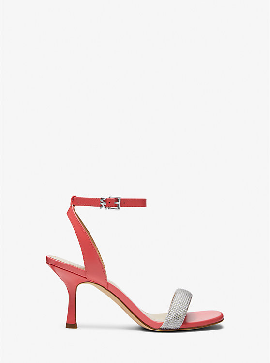 Women Michael Kors Carrie Embellished Leather Sandals Red | GSAZUE-618