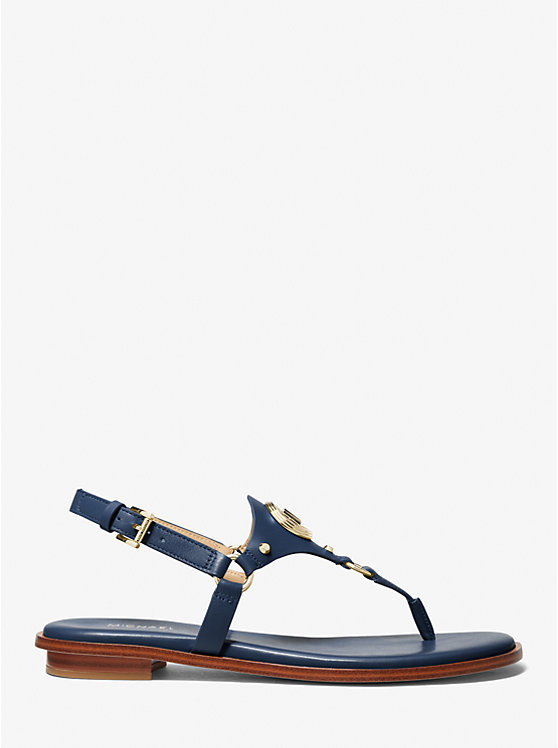 Women Michael Kors Casey Leather Sandals Navy | PVJOWA-721