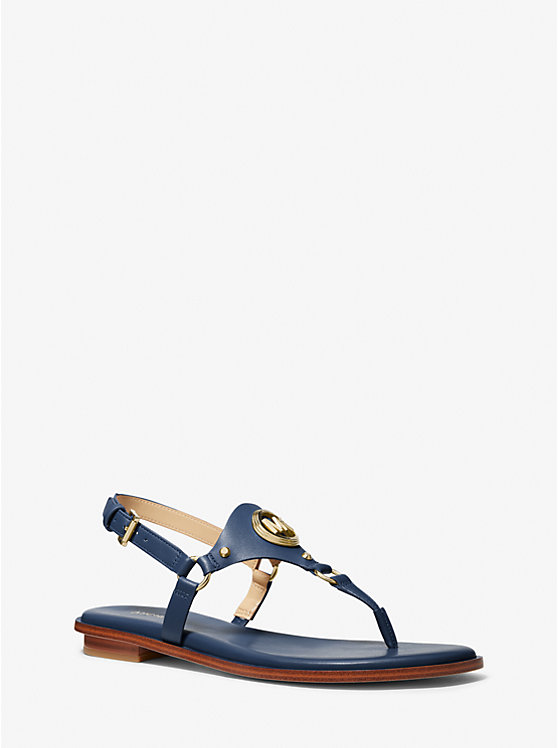 Women Michael Kors Casey Leather Sandals Navy | PVJOWA-721