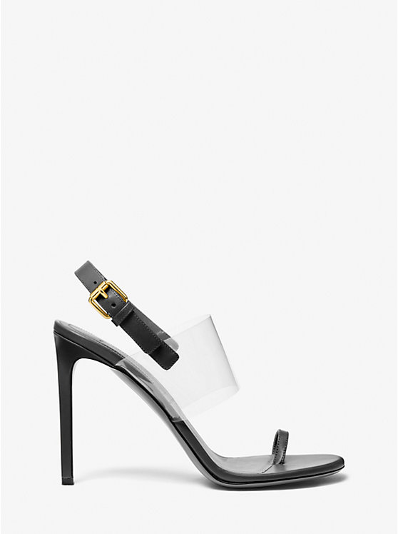 Women Michael Kors Catherine Leather and Vinyl Sandals Black | GJAEKU-823