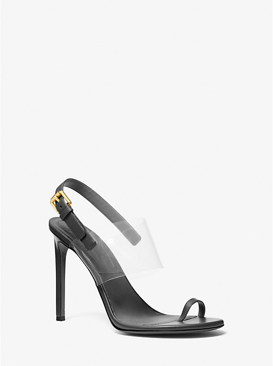 Women Michael Kors Catherine Leather and Vinyl Sandals Black | GJAEKU-823