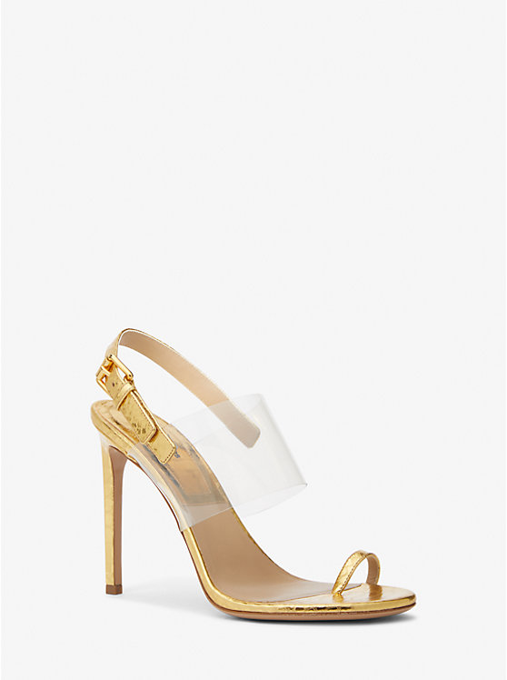 Women Michael Kors Catherine Metallic Python Embossed Leather Sandals Gold | EYVWBT-217