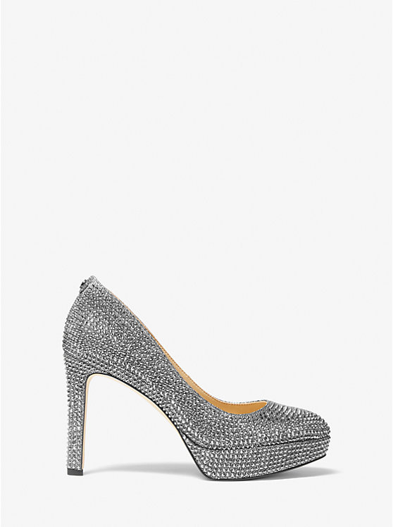 Women Michael Kors Chantal Embellished Glitter Chain-Mesh Platform Pumps Dark Grey | XHUGRJ-270