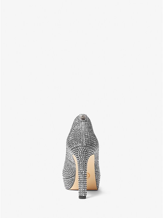 Women Michael Kors Chantal Embellished Glitter Chain-Mesh Platform Pumps Dark Grey | XHUGRJ-270