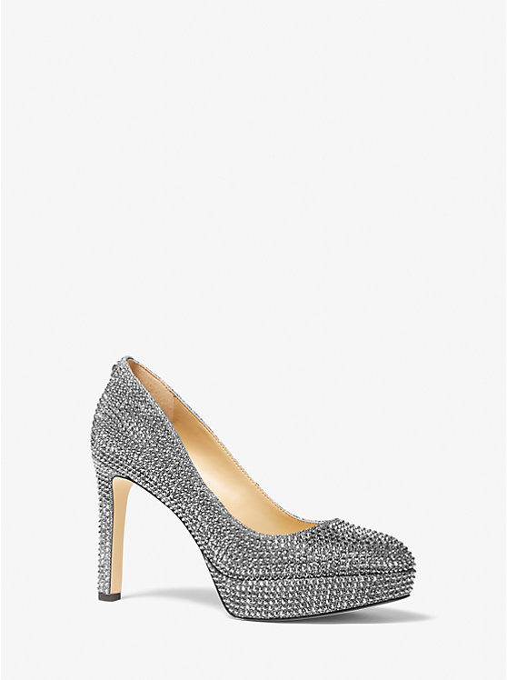 Women Michael Kors Chantal Embellished Glitter Chain-Mesh Platform Pumps Dark Grey | XHUGRJ-270