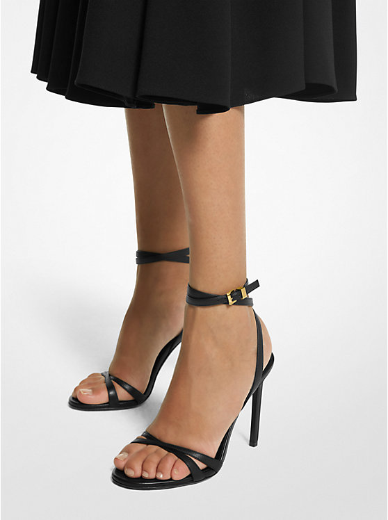 Women Michael Kors Chrissy Leather Sandals Black | LXCJDT-437