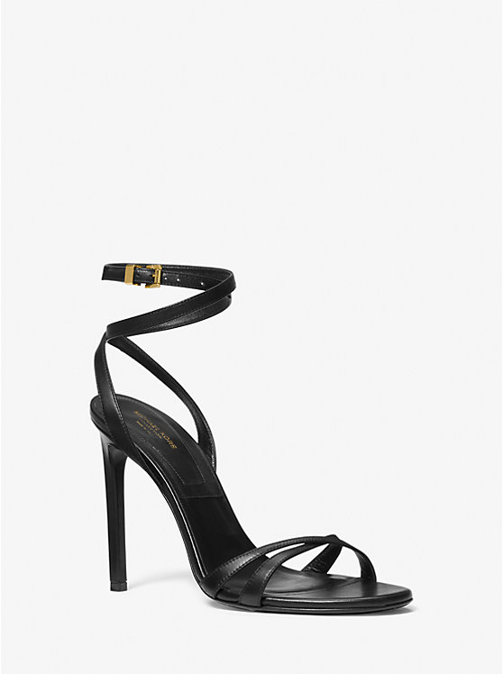 Women Michael Kors Chrissy Leather Sandals Black | LXCJDT-437