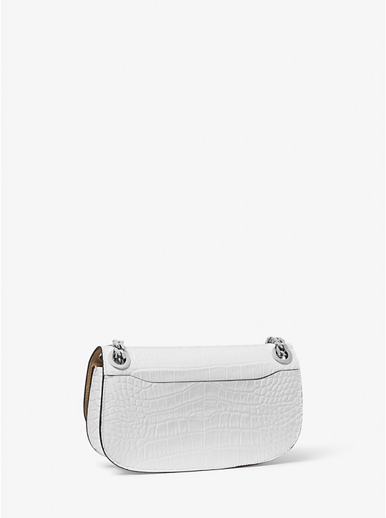 Women Michael Kors Christie Mini Crocodile Embossed Leather Shoulder Bags White | PVGQCX-192