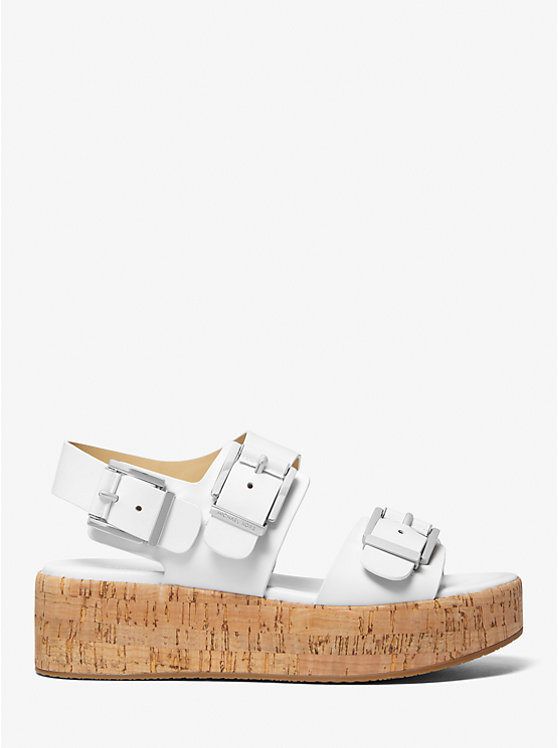 Women Michael Kors Colby Leather Flatform Sandals White | SYUXTF-396