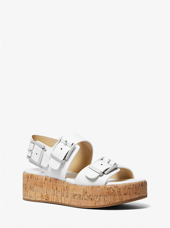 Women Michael Kors Colby Leather Flatform Sandals White | SYUXTF-396