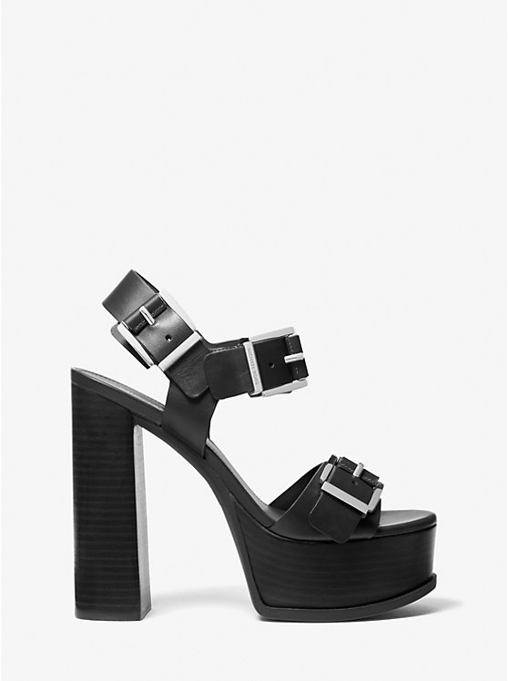 Women Michael Kors Colby Leather Platform Sandals Black | YHTBPE-372