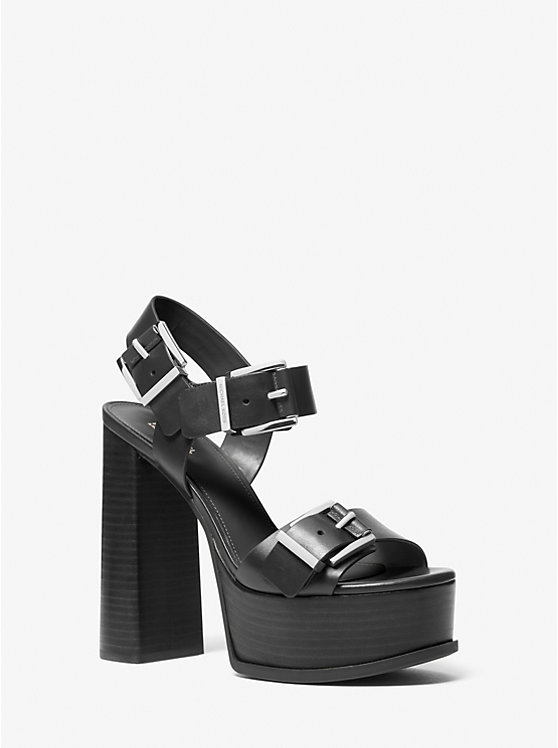 Women Michael Kors Colby Leather Platform Sandals Black | YHTBPE-372