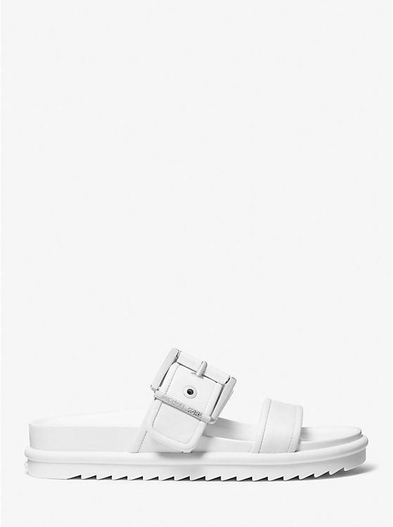 Women Michael Kors Colby Leather Slide Sandals White | QHSOPF-465