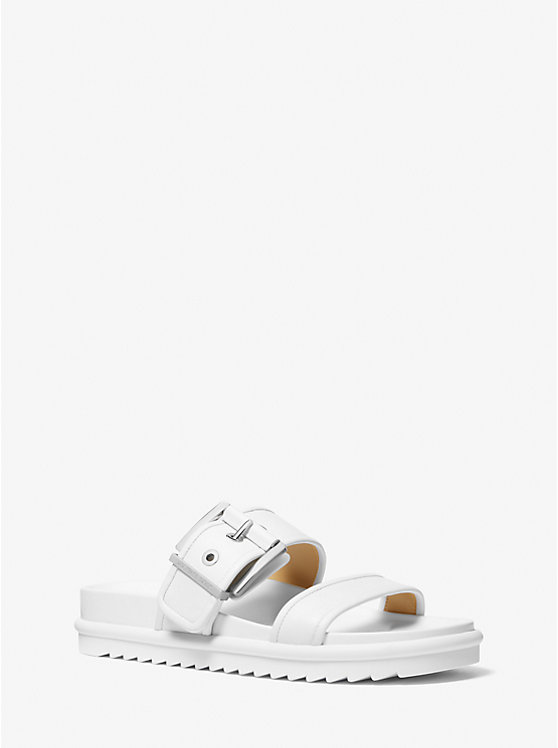 Women Michael Kors Colby Leather Slide Sandals White | QHSOPF-465