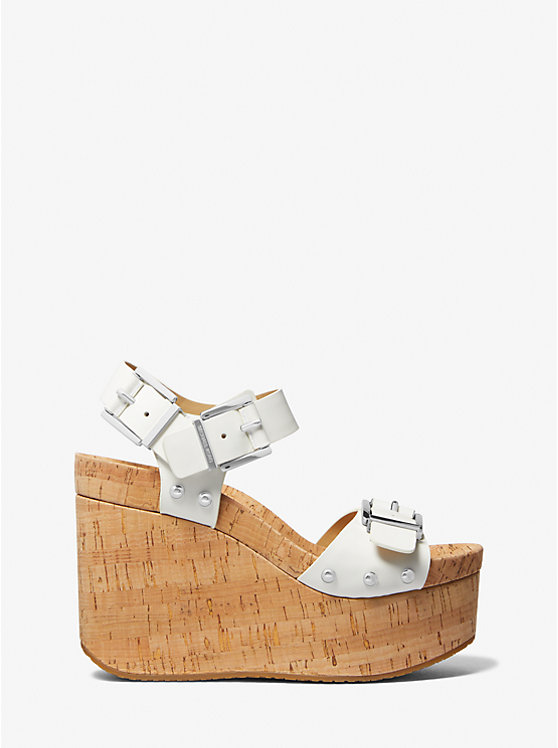 Women Michael Kors Colby Leather Wedge Sandals White | DTKNEX-205