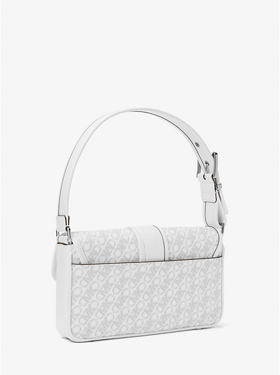 Women Michael Kors Colby Medium Empire Signature Logo Shoulder Bags White | QUNPBO-742