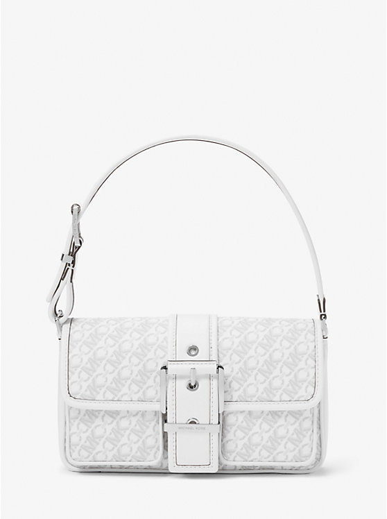 Women Michael Kors Colby Medium Empire Signature Logo Shoulder Bags White | QUNPBO-742