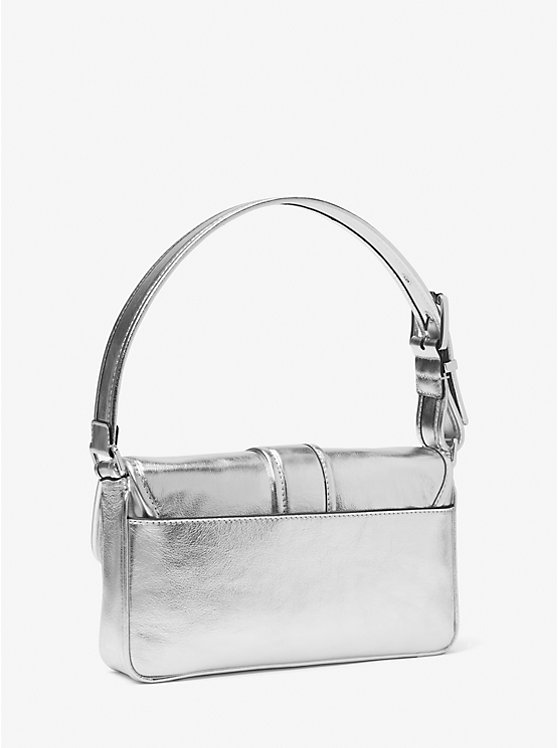 Women Michael Kors Colby Medium Metallic Leather Shoulder Bags Silver | OUBTPD-948