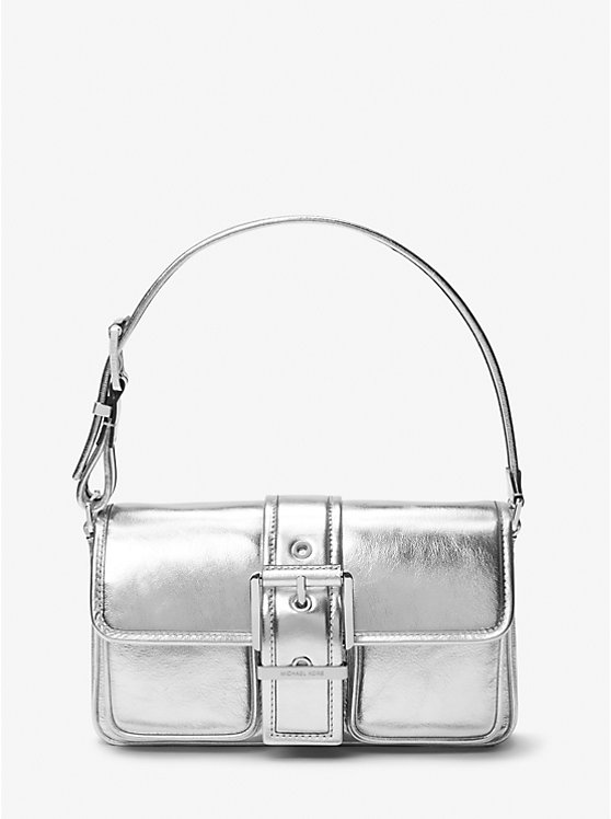 Women Michael Kors Colby Medium Metallic Leather Shoulder Bags Silver | OUBTPD-948