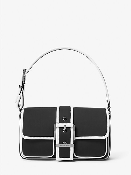 Women Michael Kors Colby Medium Two-Tone Neoprene Shoulder Bags Black / White | YRZNFS-429