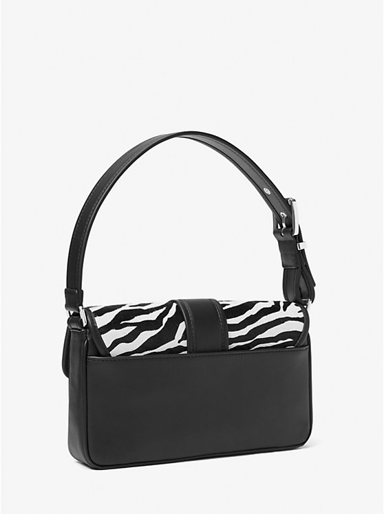 Women Michael Kors Colby Medium Zebra Print Calf Hair Shoulder Bags Black | CBQDPX-123