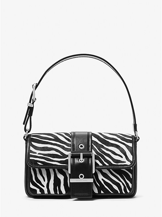 Women Michael Kors Colby Medium Zebra Print Calf Hair Shoulder Bags Black | CBQDPX-123