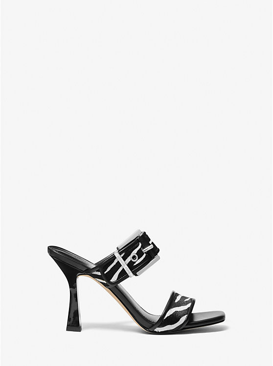 Women Michael Kors Colby Zebra Print Calf Hair Sandals Black | GNRFBP-531