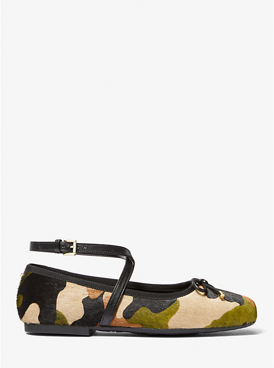 Women Michael Kors Collette Camouflage Print Calf Hair Flat Shoes Olive Multicolor | OCKHTS-284