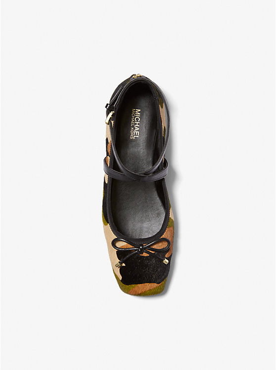 Women Michael Kors Collette Camouflage Print Calf Hair Flat Shoes Olive Multicolor | OCKHTS-284