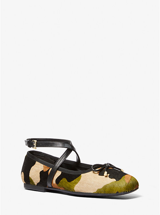 Women Michael Kors Collette Camouflage Print Calf Hair Flat Shoes Olive Multicolor | OCKHTS-284