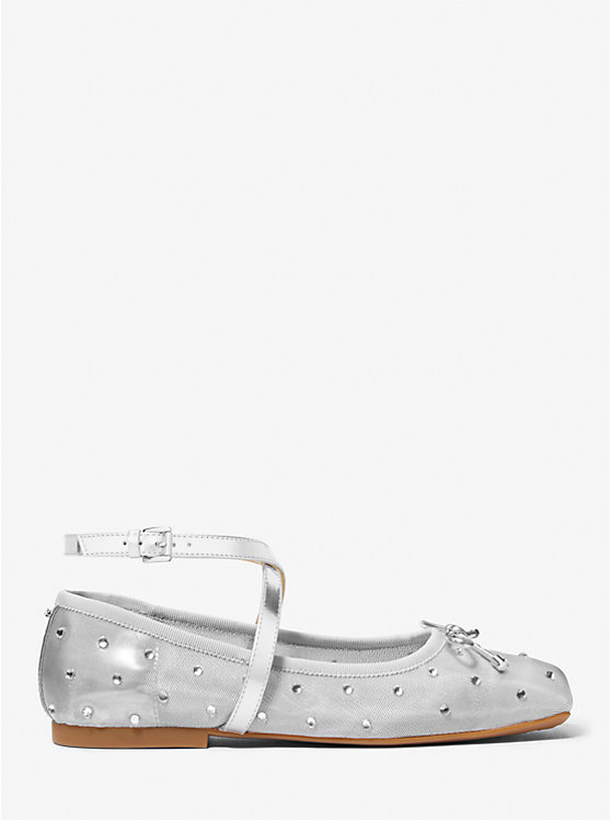 Women Michael Kors Collette Embellished Mesh Flat Shoes Silver | DRVHGY-273