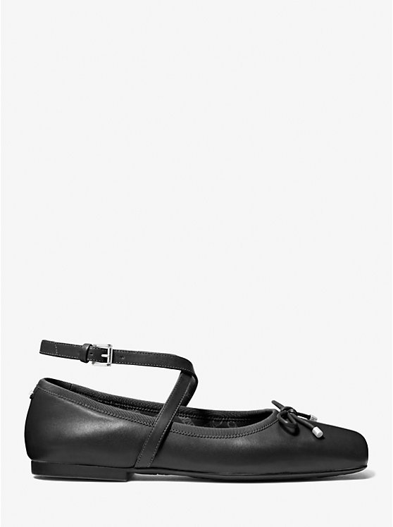 Women Michael Kors Collette Leather Flat Shoes Black | WMXUKI-253