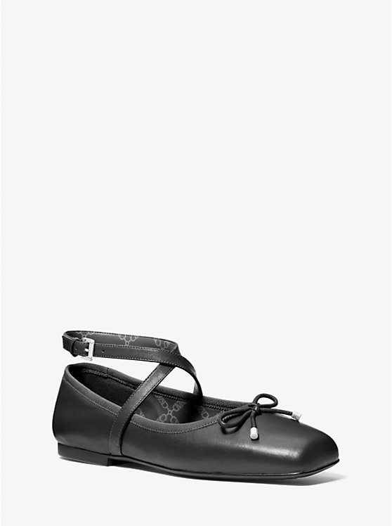 Women Michael Kors Collette Leather Flat Shoes Black | WMXUKI-253