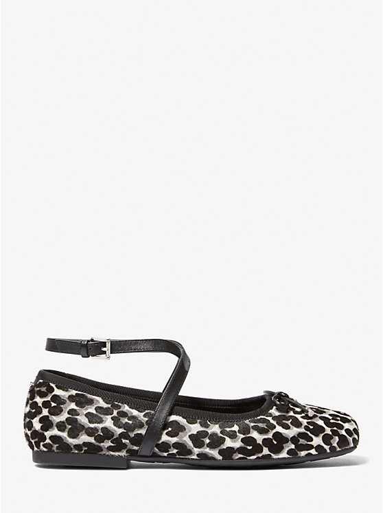 Women Michael Kors Collette Leopard Print Calf Hair Flat Shoes Black | PEIQTZ-826