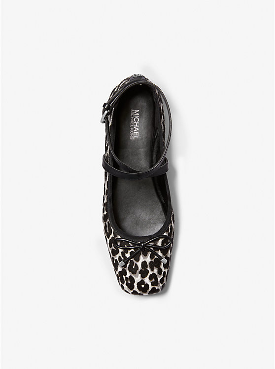 Women Michael Kors Collette Leopard Print Calf Hair Flat Shoes Black | PEIQTZ-826