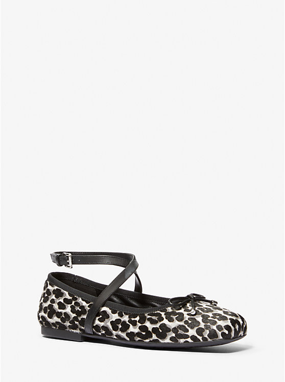 Women Michael Kors Collette Leopard Print Calf Hair Flat Shoes Black | PEIQTZ-826