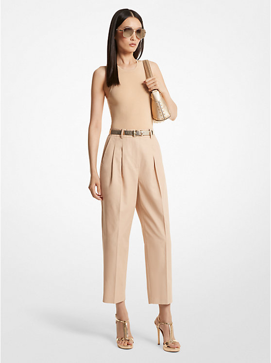 Women Michael Kors Cotton Blend Twill Cropped Pants Beige | EOITPG-453