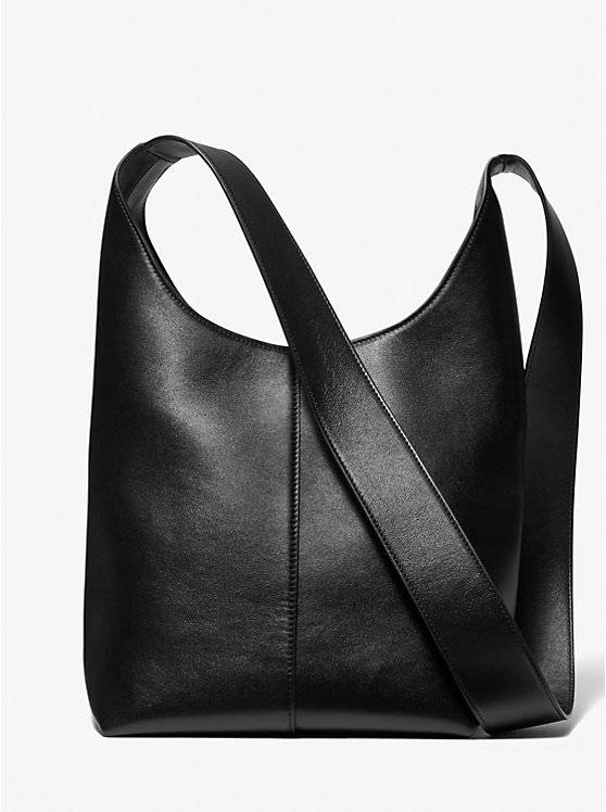 Women Michael Kors Dede Medium Leather Hobo Bag Black | ATWBRN-145