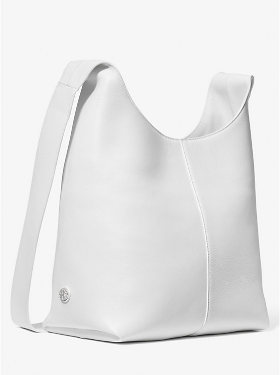 Women Michael Kors Dede Medium Leather Hobo Bag White | WFUOMP-603