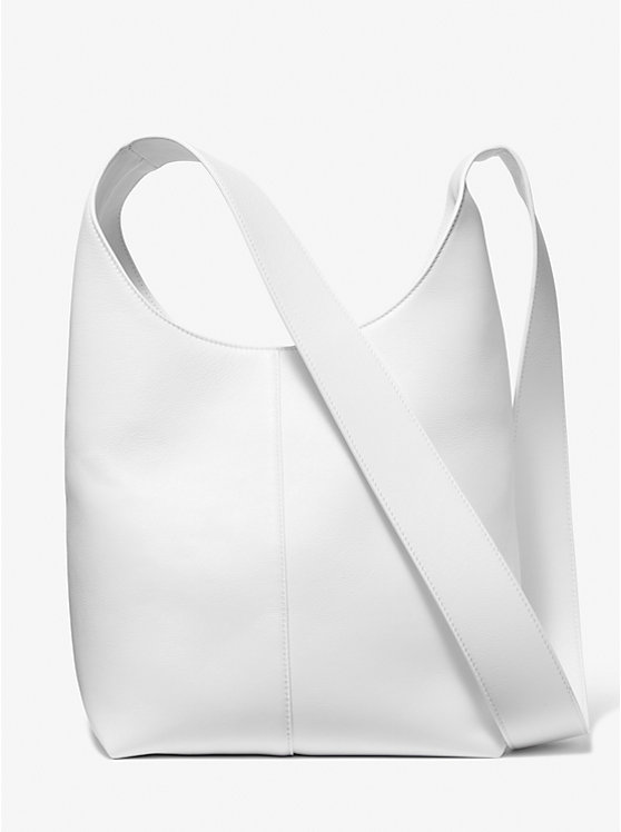 Women Michael Kors Dede Medium Leather Hobo Bag White | WFUOMP-603