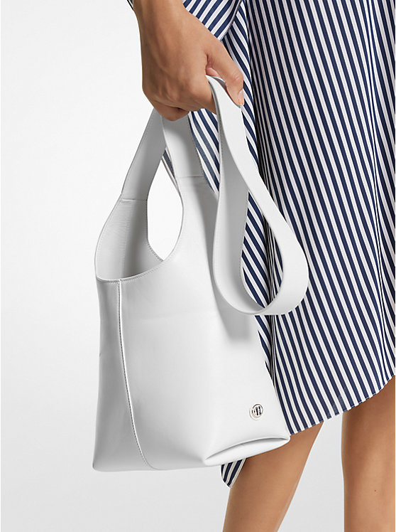 Women Michael Kors Dede Mini Leather Hobo Bag White | TBUEWH-514