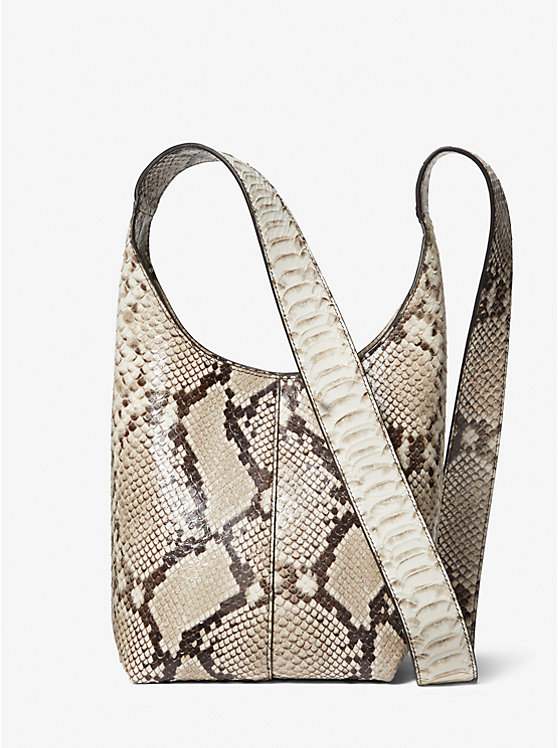 Women Michael Kors Dede Mini Python Embossed Leather Hobo Bag Beige | VUCOTF-265