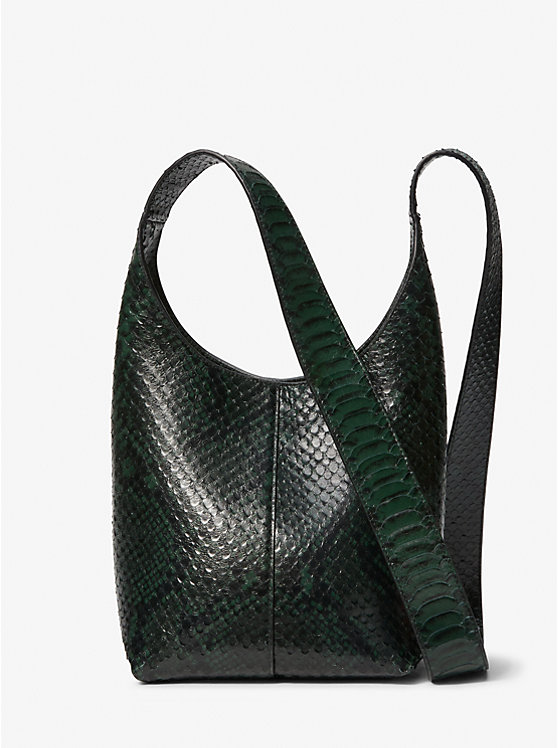 Women Michael Kors Dede Mini Python Embossed Leather Hobo Bag Green | ETVIPZ-153