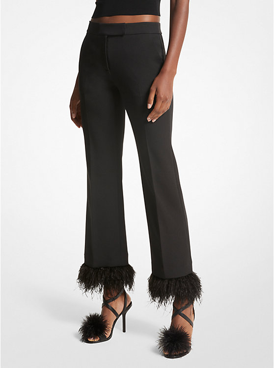 Women Michael Kors Detachable Feather Trim Stretch Crepe Pants Black | JVXKAE-187