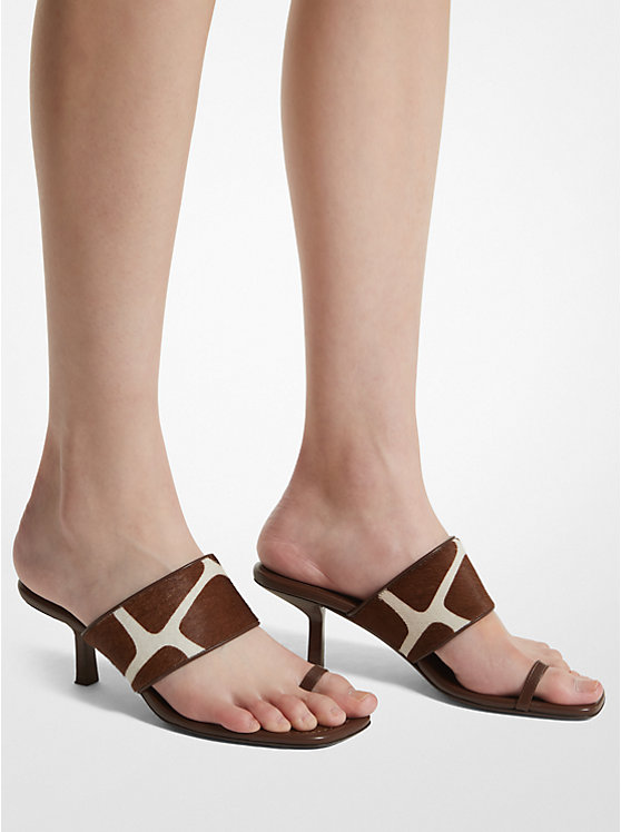 Women Michael Kors Dionne Giraffe Print Calf Hair Sandals Brown / White | LURSYX-732